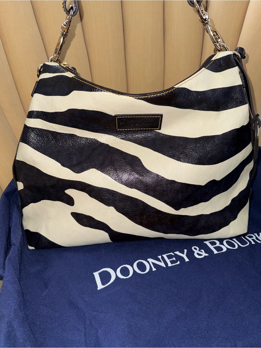 Dooney & Bourke Zebra-Striped Black and White Shoulder Hobo